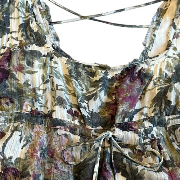 Free People Heart of Gold Floral Print Mini Dress Butterfly Sleeves Size Small - Picture 3 of 14